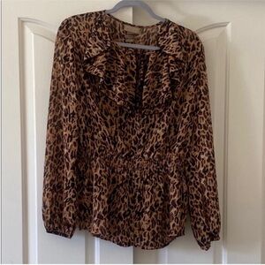 MISS TINA Brown Leopard Print Blouse. Size XL